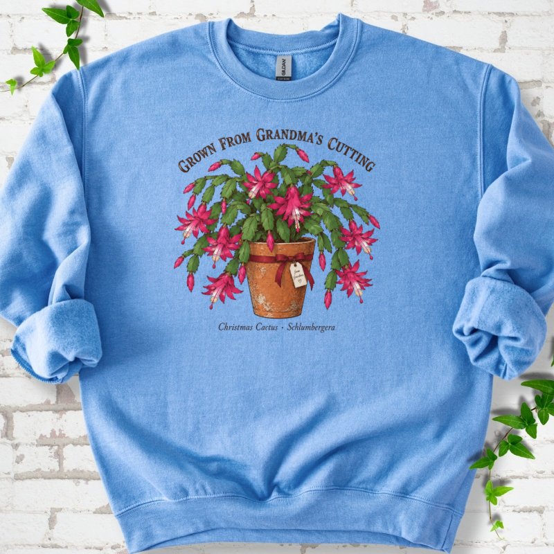 Grandma’s Cutting Christmas Cactus Sweatshirt in Carolina Blue – PlotlyGarden