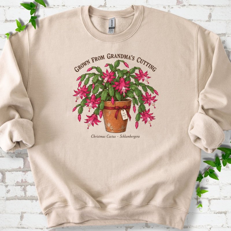 Grandma’s Cutting Christmas Cactus Sweatshirt in Sand – PlotlyGarden