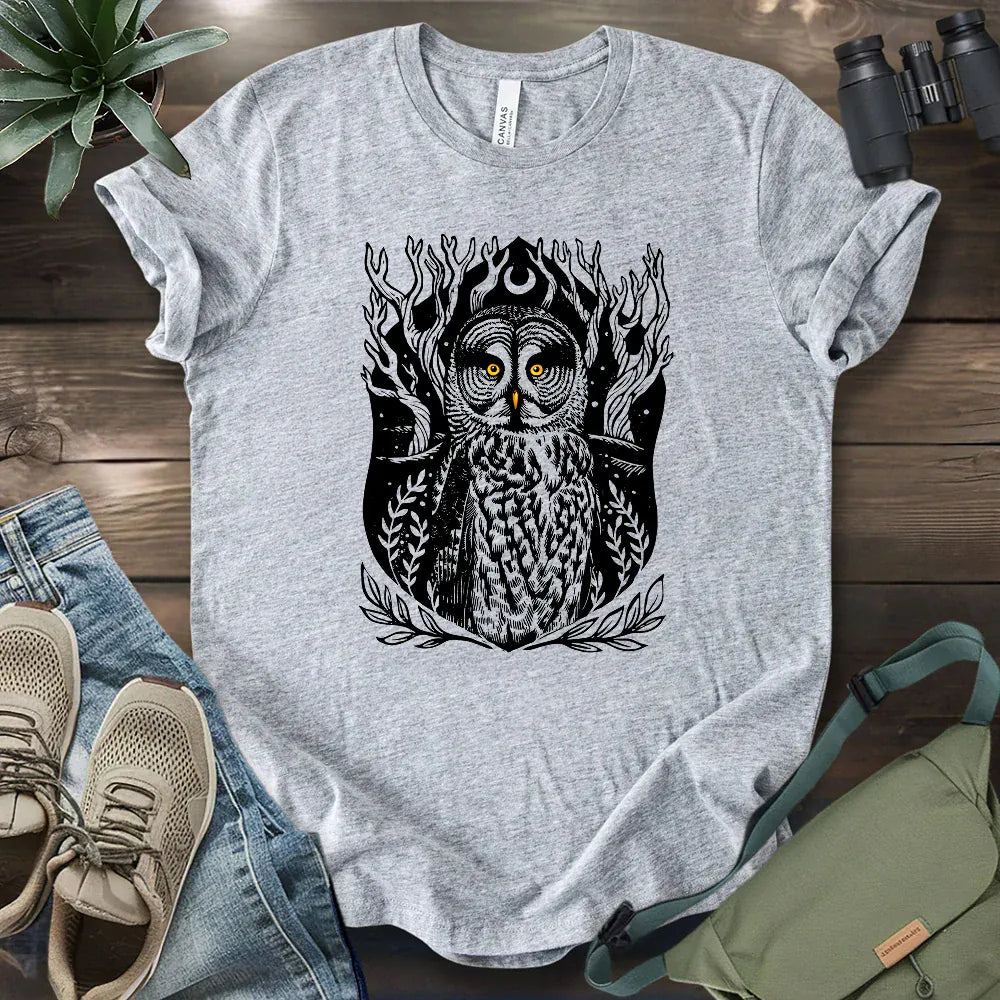 Great Grey Owl Linocut T-shirt