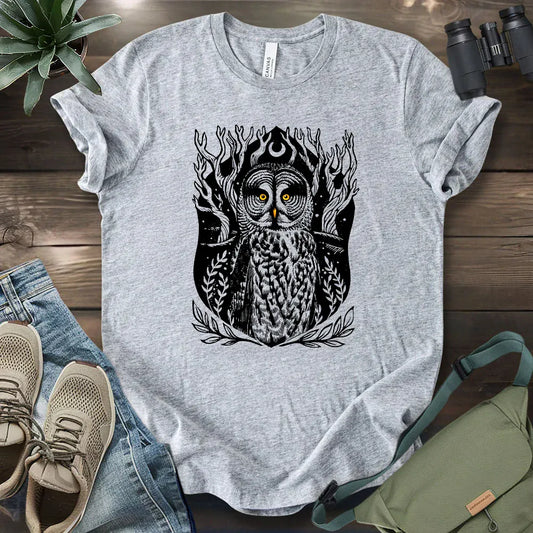 Great Grey Owl Linocut T-shirt