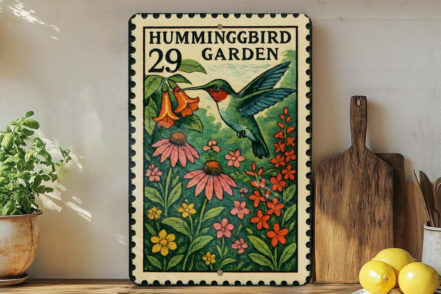 Hummingbird Garden Metal Sign