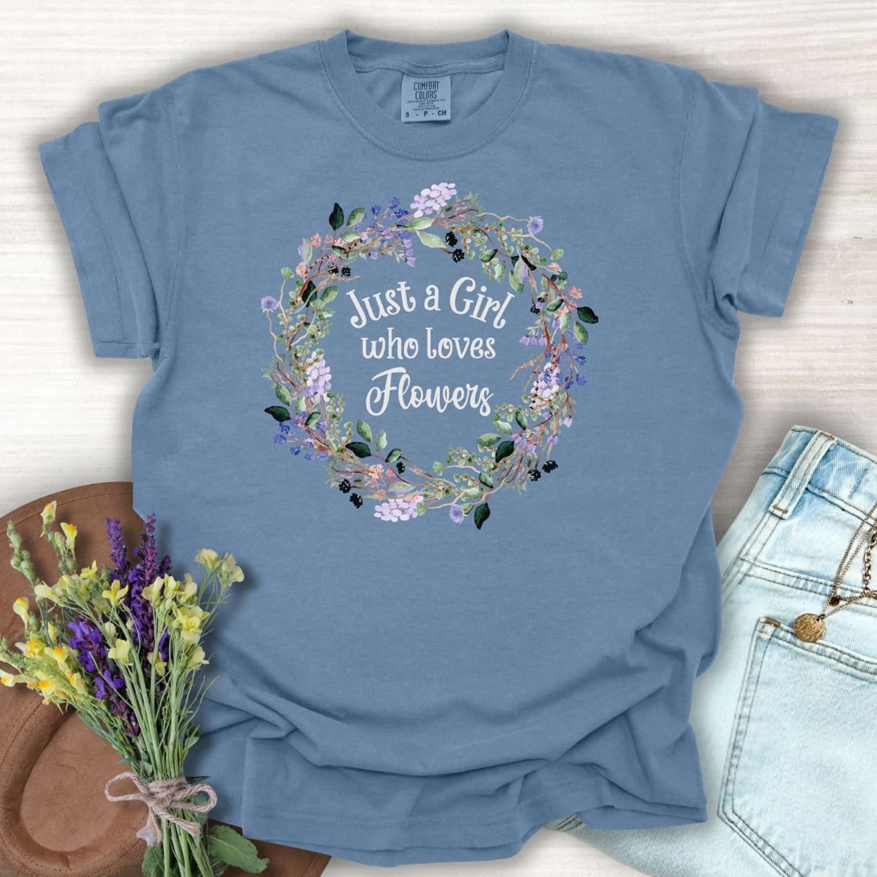 Just a Girl Who Loves Flowers Wreath T-Shirt