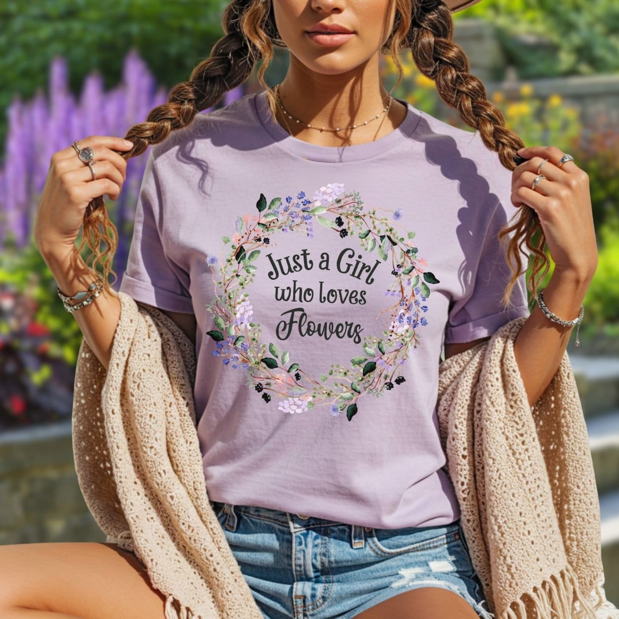 Just a Girl Who Loves Flowers Wreath T-Shirt