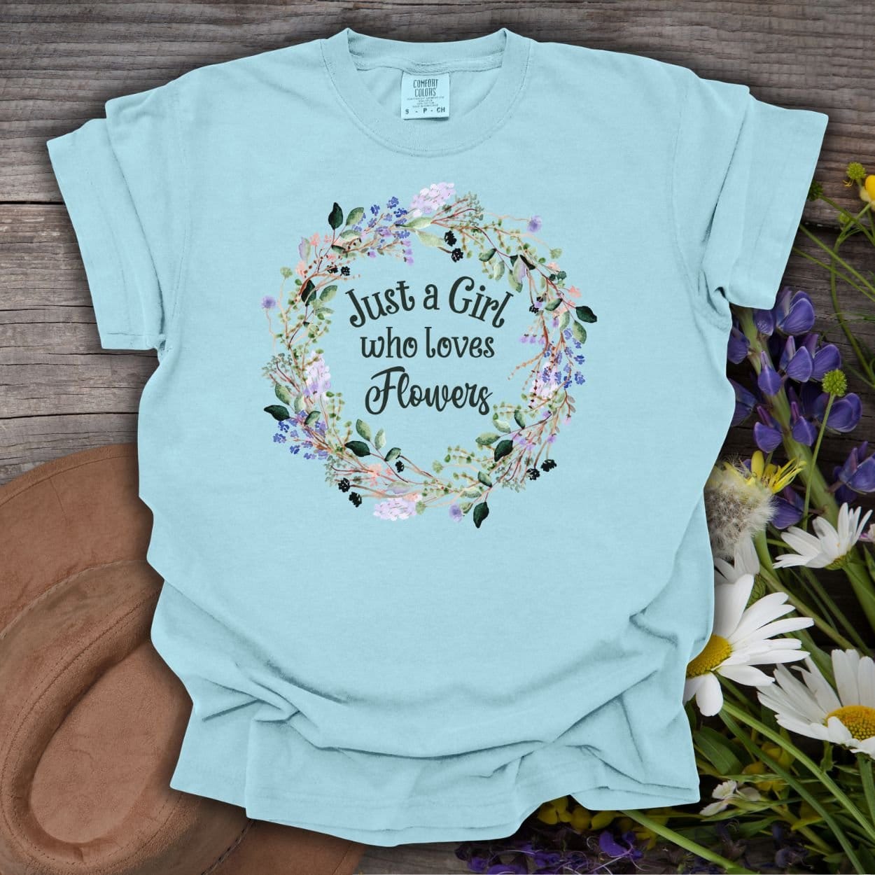 Just a Girl Who Loves Flowers Wreath T-Shirt