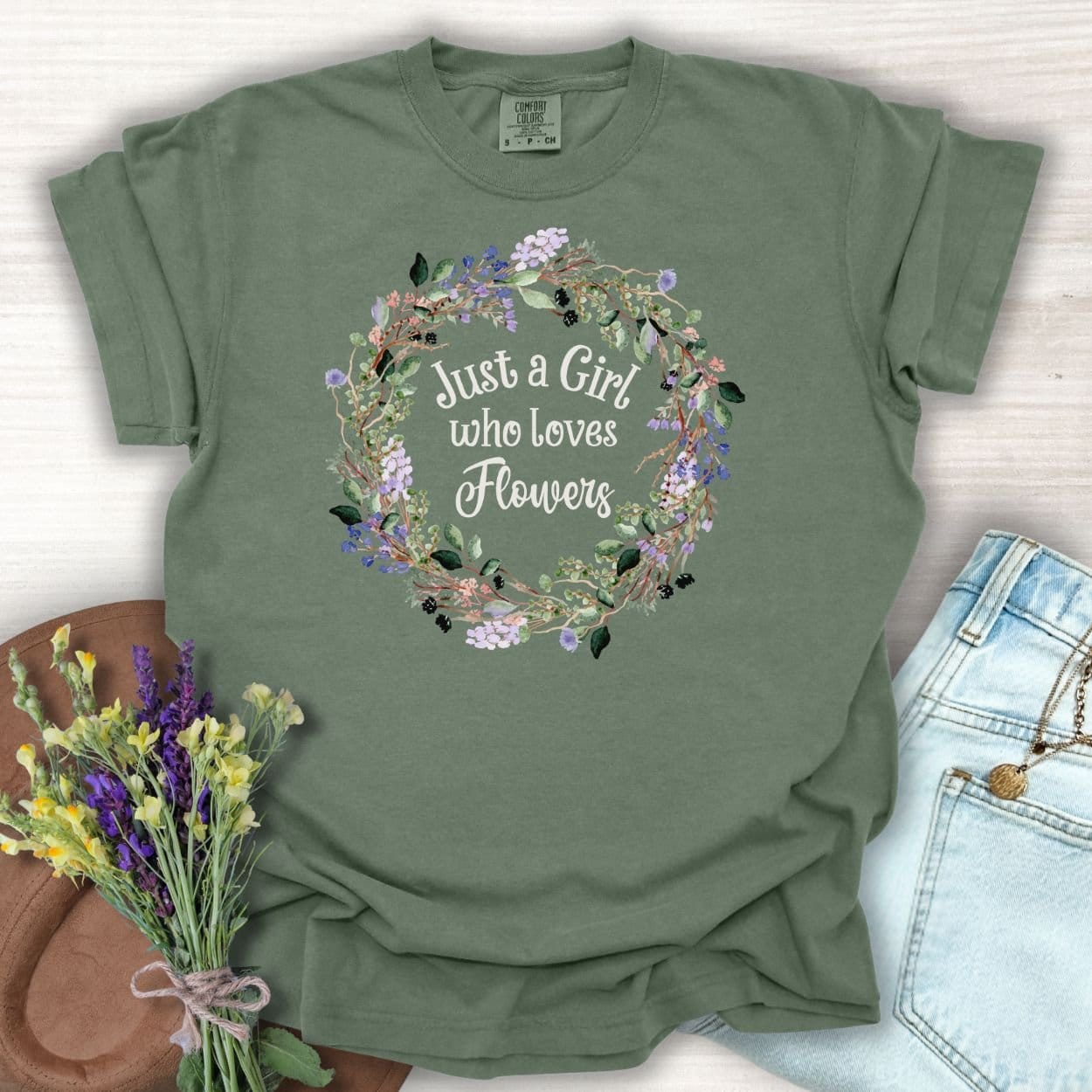 Just a Girl Who Loves Flowers Wreath T-Shirt