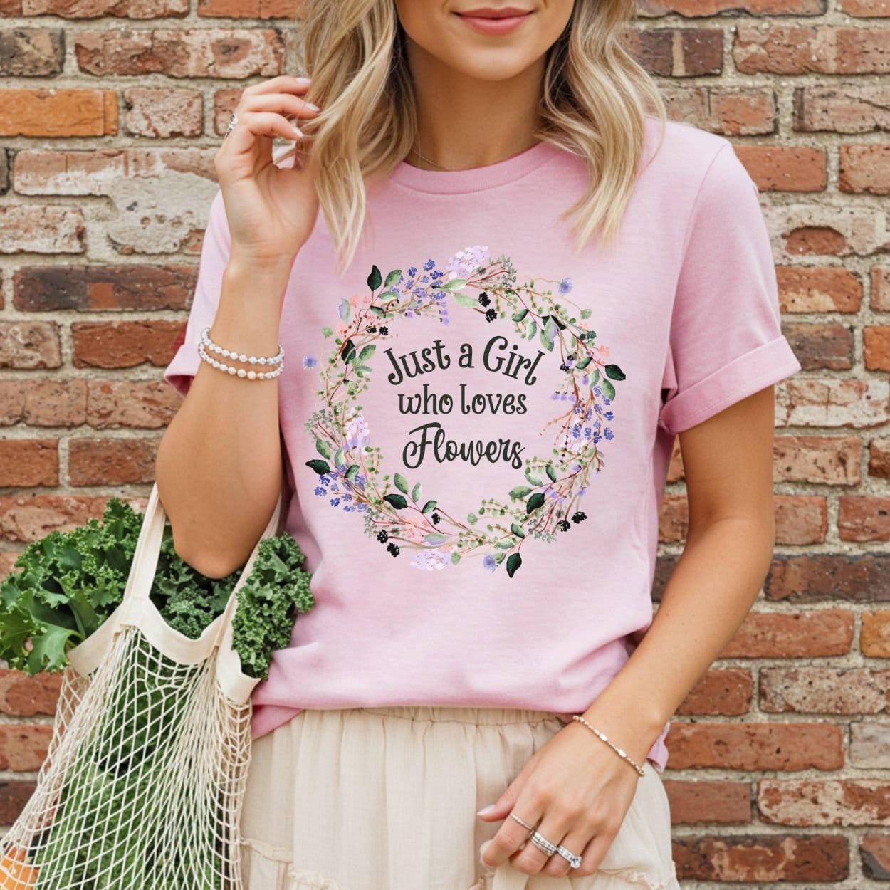 Just a Girl Who Loves Flowers Wreath T-Shirt