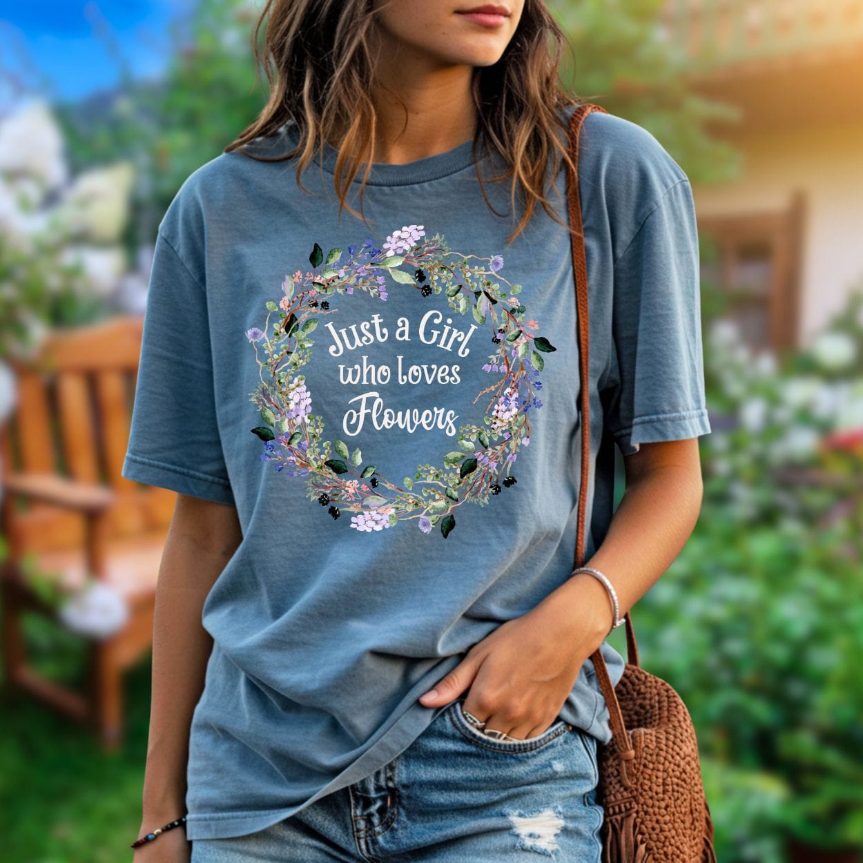 Just a Girl Who Loves Flowers Wreath T-Shirt