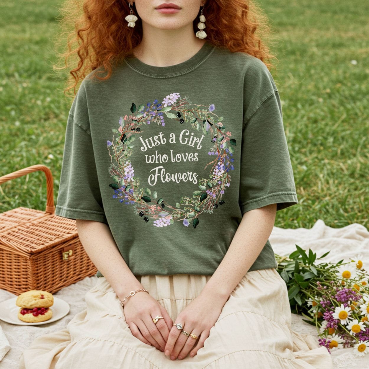 Just a Girl Who Loves Flowers Wreath T-Shirt