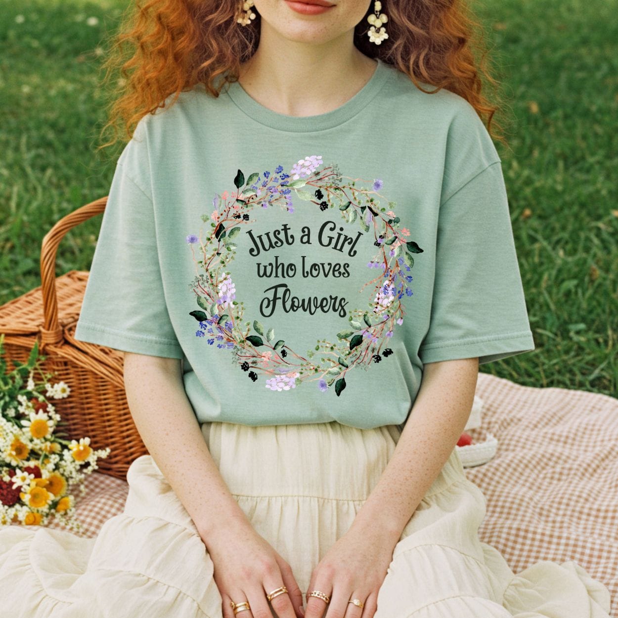 Just a Girl Who Loves Flowers Wreath T-Shirt
