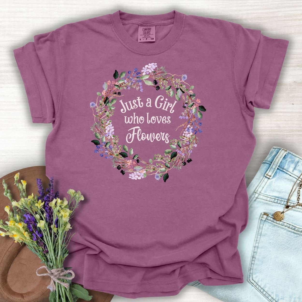 Just a Girl Who Loves Flowers Wreath T-Shirt