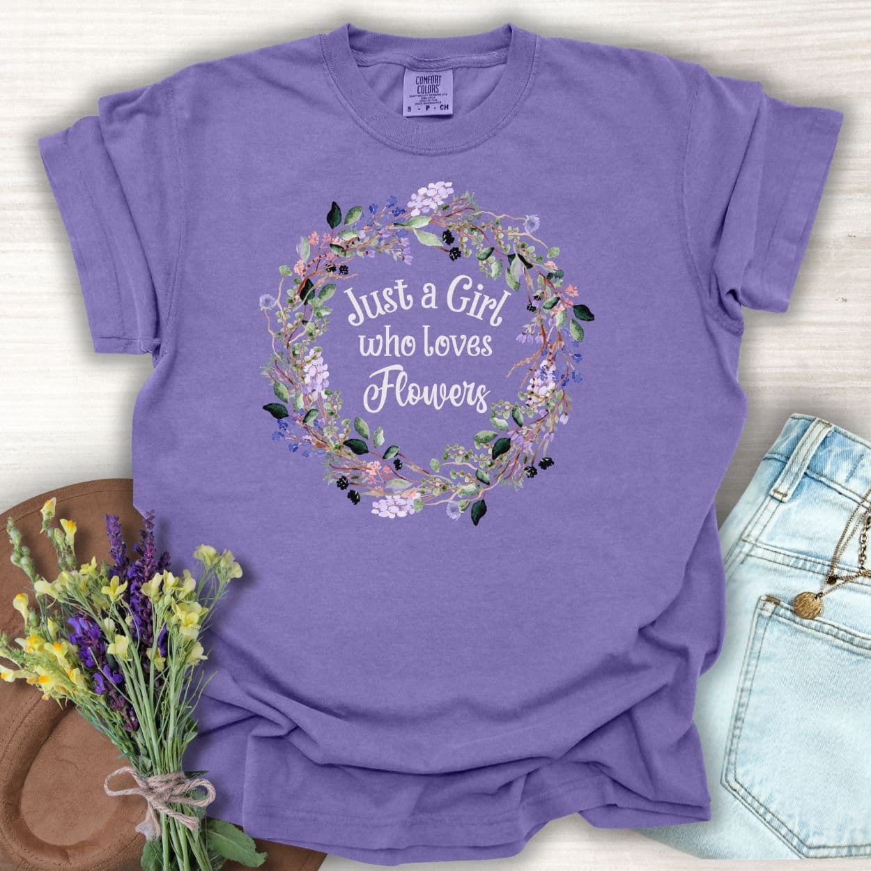 Just a Girl Who Loves Flowers Wreath T-Shirt