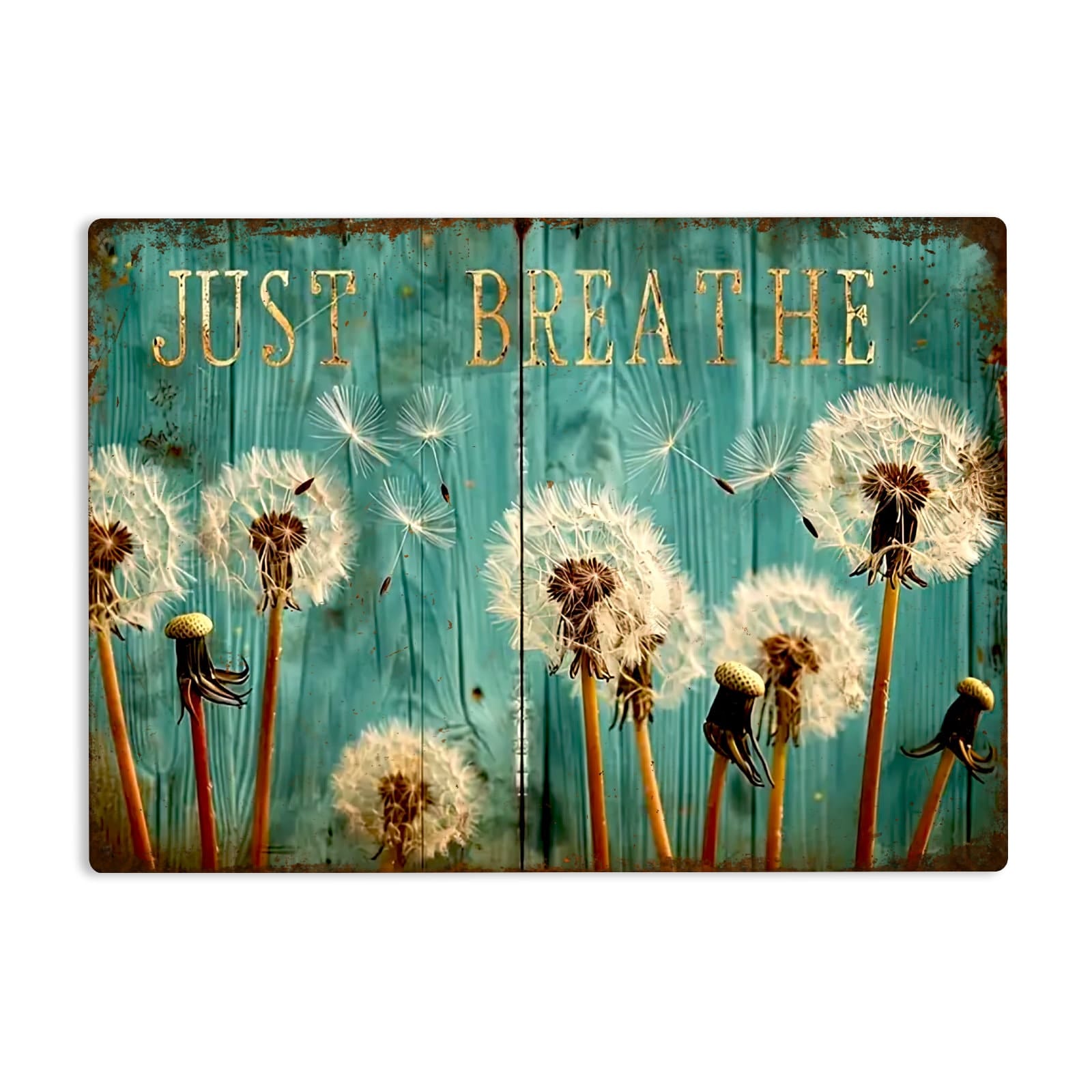 Just Breathe Dandelion Metal Sign