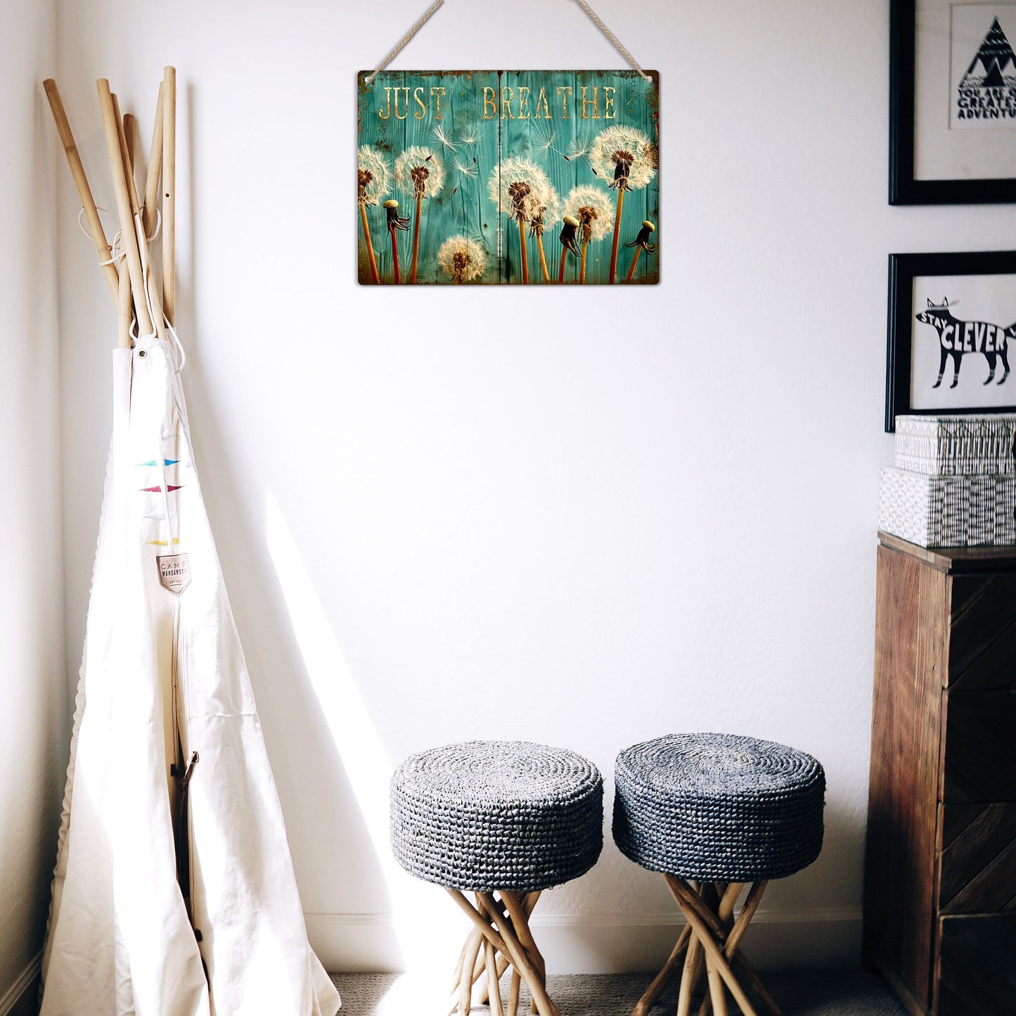 Just Breathe Dandelion Metal Sign