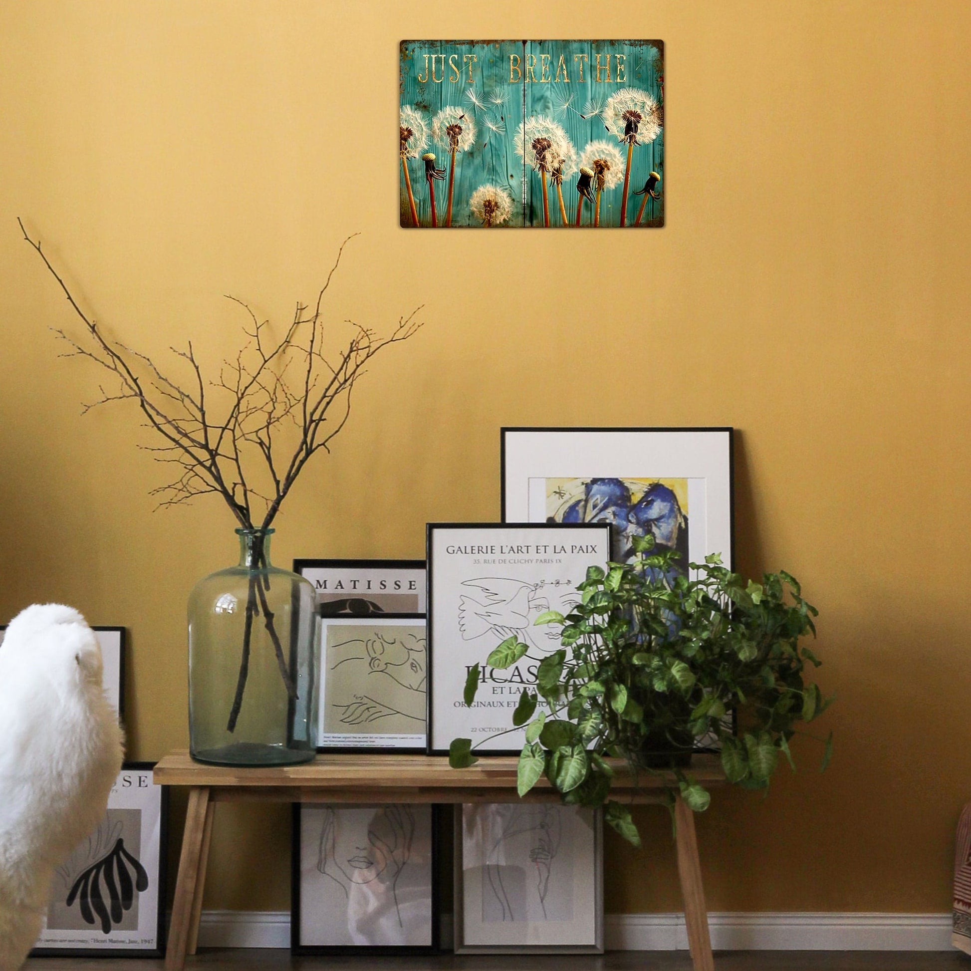 Just Breathe Dandelion Metal Sign