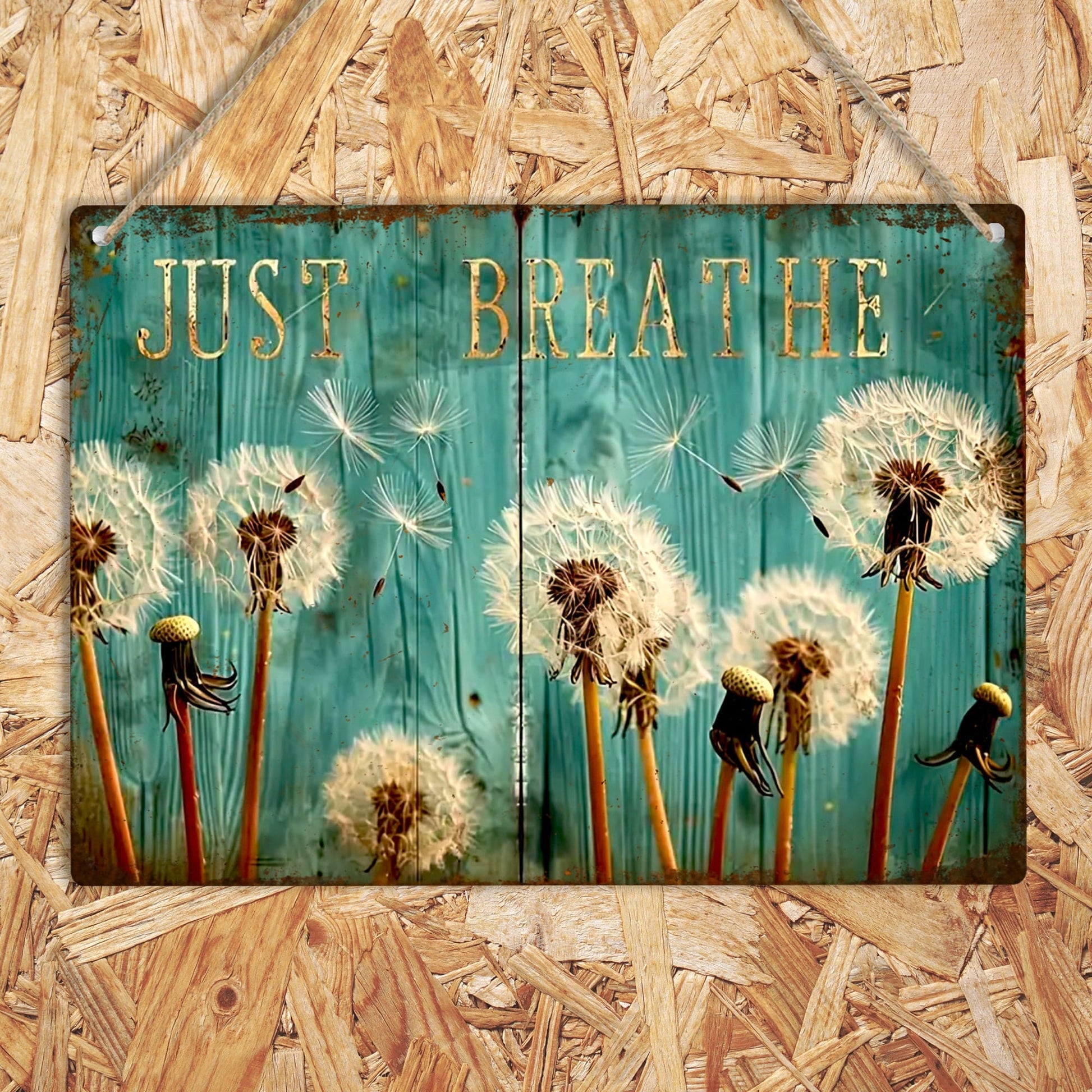 Just Breathe Dandelion Metal Sign
