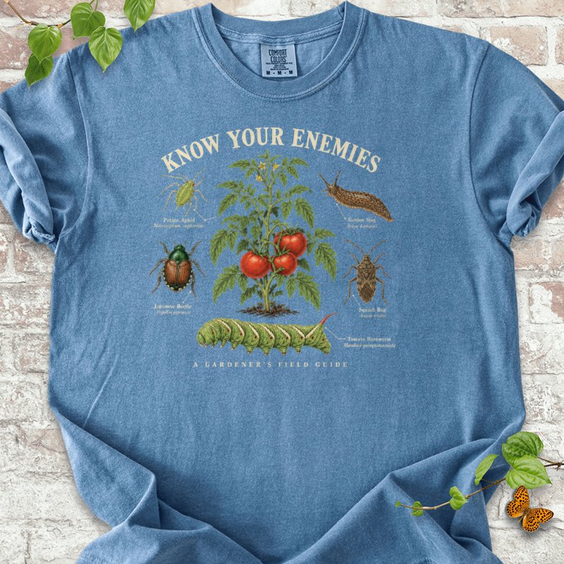 Know Your Enemies Tomato Pest Guide T-Shirt in Blue Jean – PlotlyGarden
