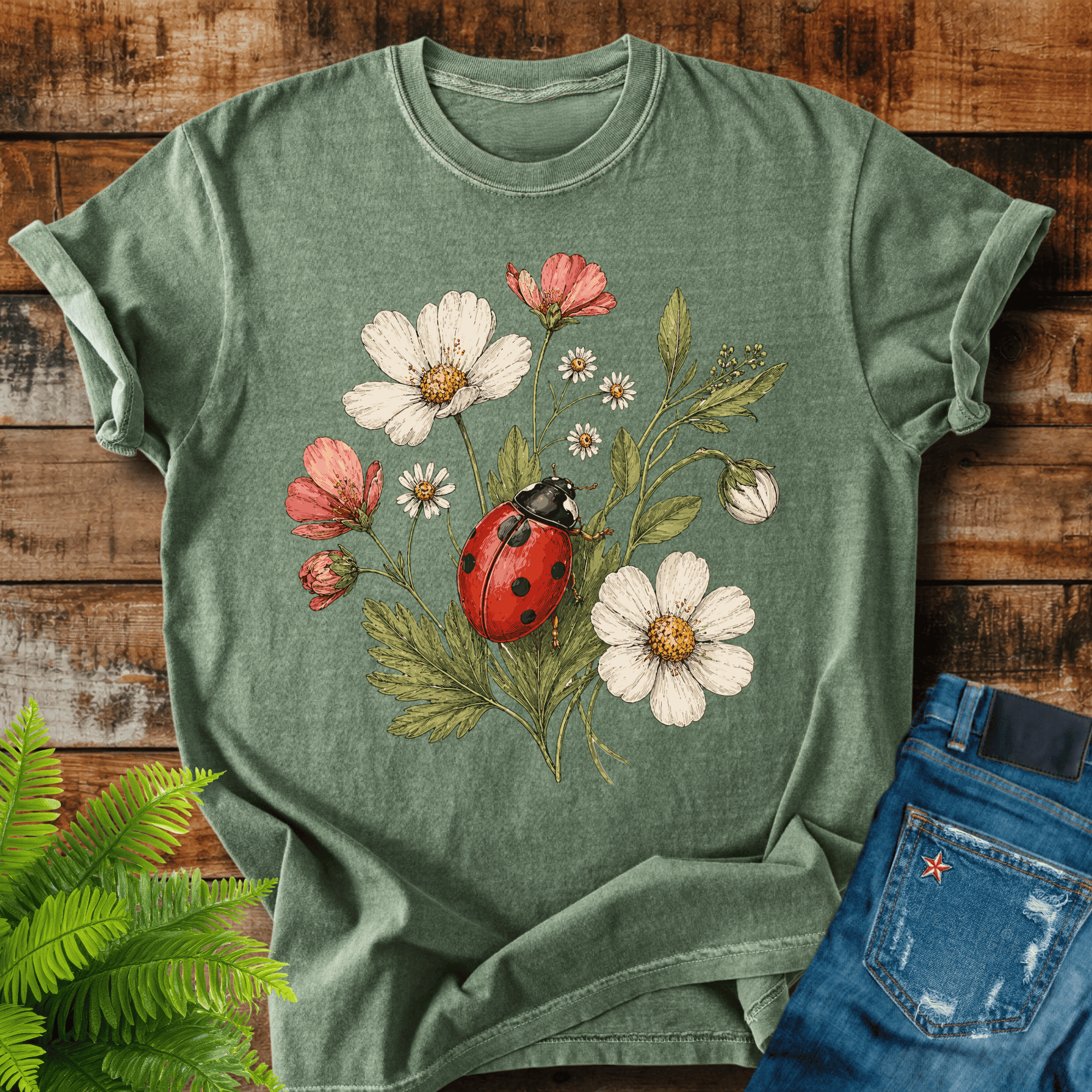 Ladybug Flowers T-shirt