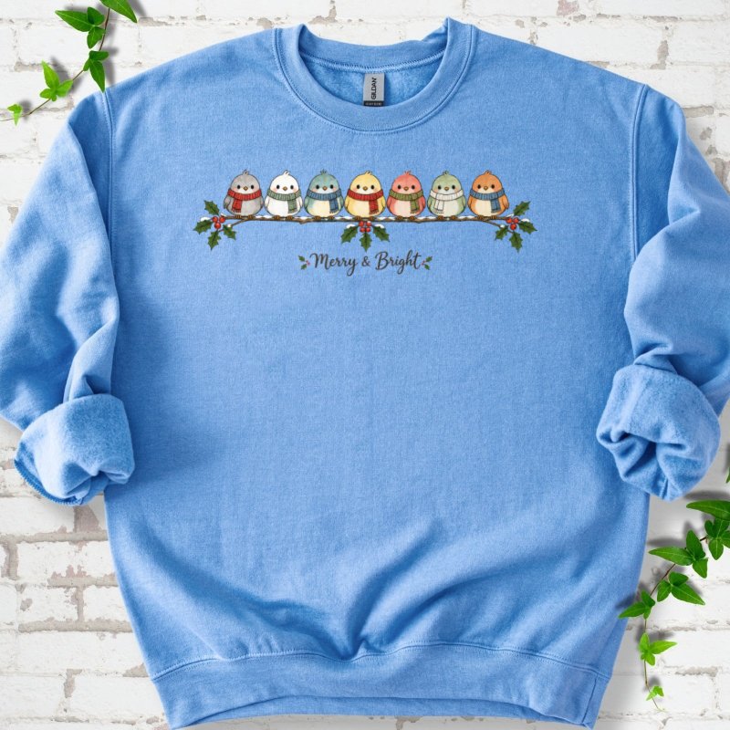 Merry & Bright Seven Scarfed Birds Sweatshirt in Carolina Blue – PlotlyGarden