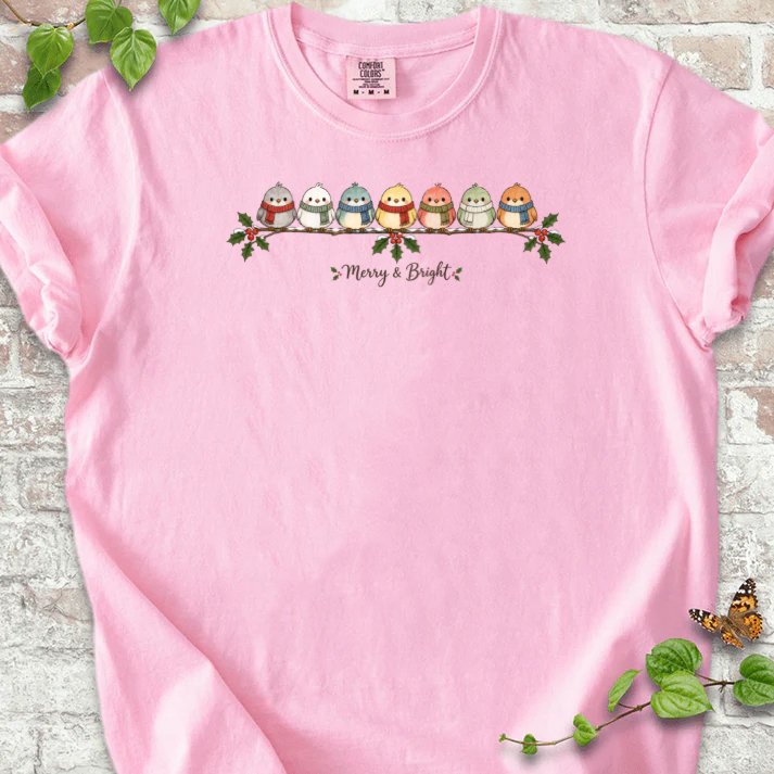 Merry & Bright Seven Scarfed Birds T-Shirt in Blossom – PlotlyGarden