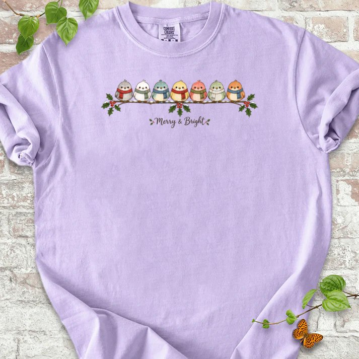 Merry & Bright Seven Scarfed Birds T-Shirt in Orchid – PlotlyGarden