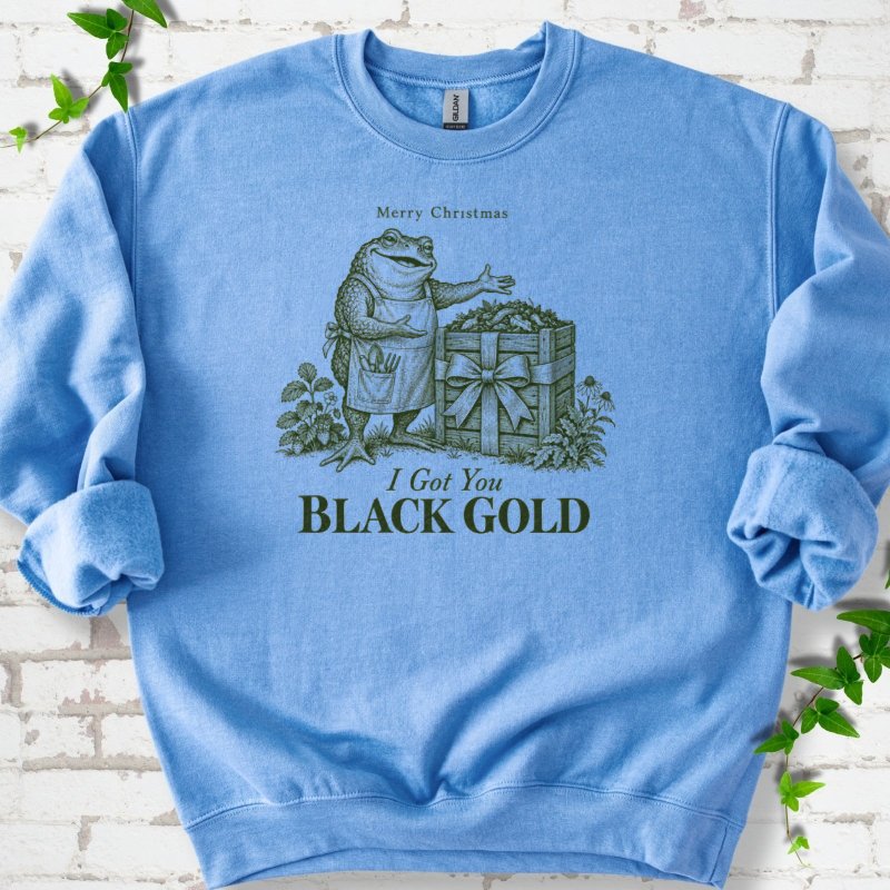 Merry Christmas Toad Black Gold Gift Sweatshirt in Carolina Blue – PlotlyGarden
