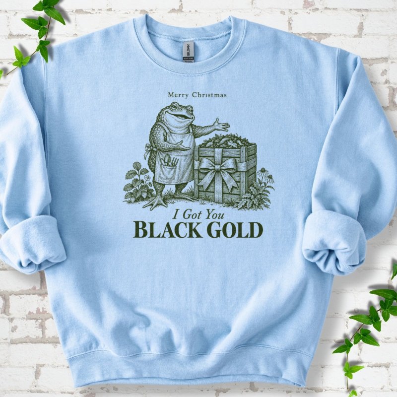 Merry Christmas Toad Black Gold Gift Sweatshirt in Light Blue – PlotlyGarden