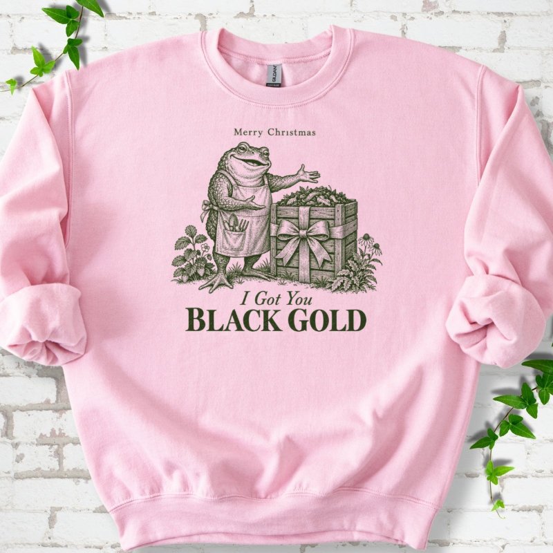 Merry Christmas Toad Black Gold Gift Sweatshirt in Light Pink – PlotlyGarden