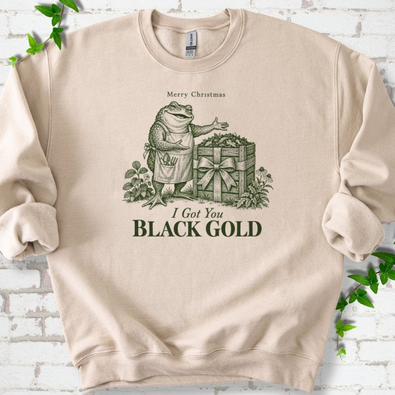 Merry Christmas Toad Black Gold Gift Sweatshirt in Sand – PlotlyGarden