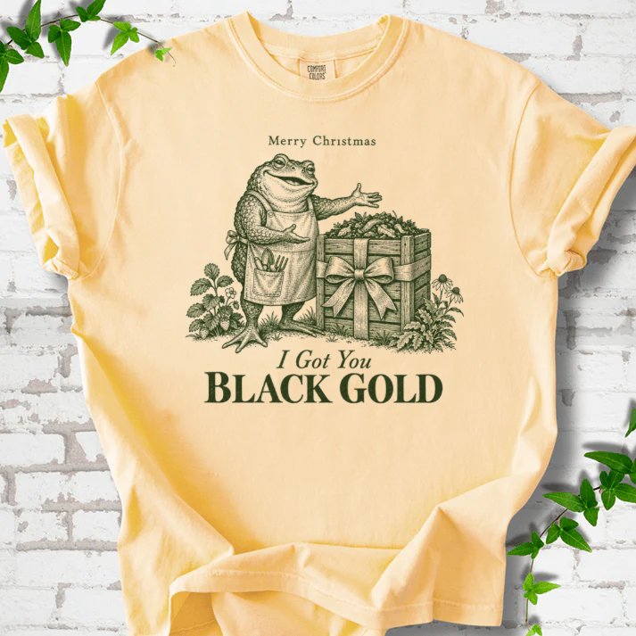 Merry Christmas Toad Black Gold Gift T-Shirt in Butter – PlotlyGarden