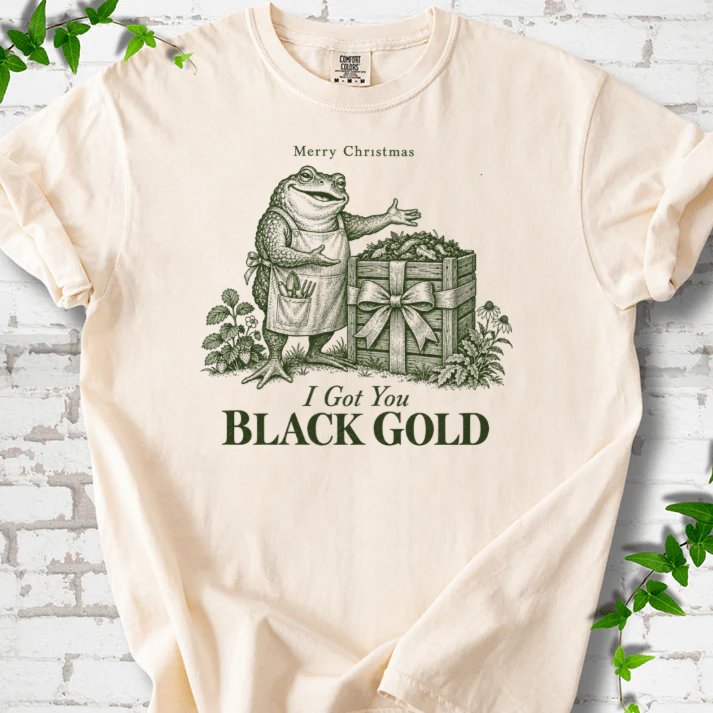 Merry Christmas Toad Black Gold Gift T-Shirt in Ivory – PlotlyGarden