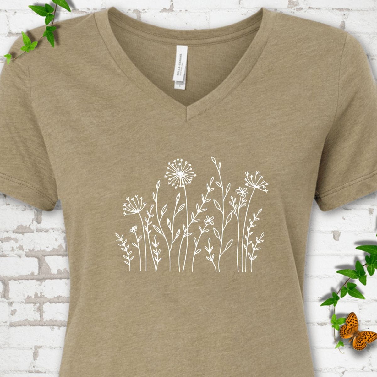 Minimal Wildflower V-Neck T-Shirt