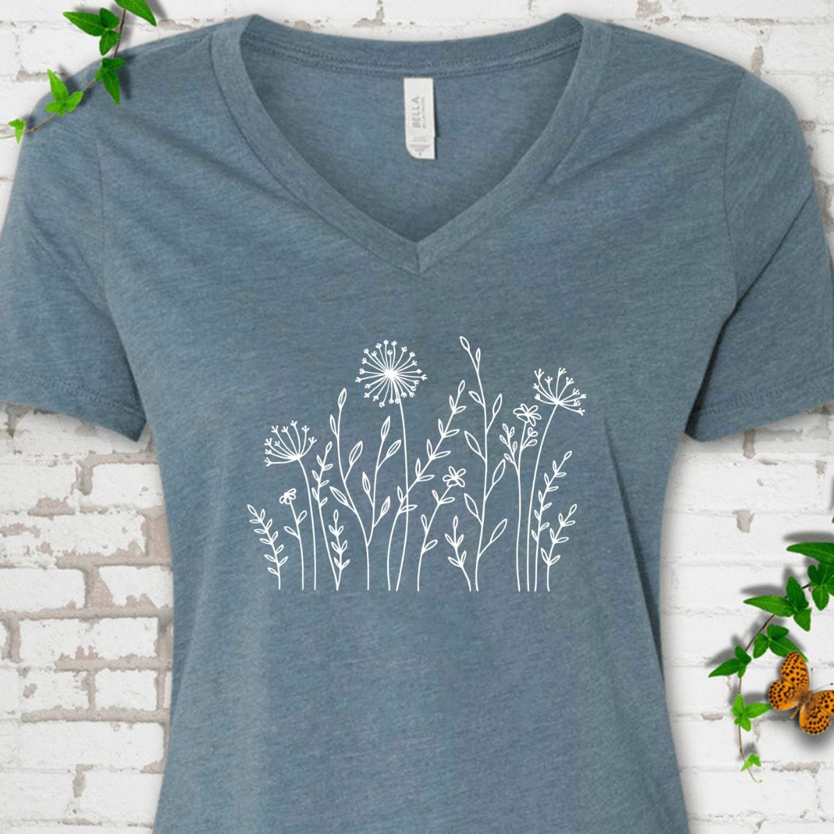 Minimal Wildflower V-Neck T-Shirt