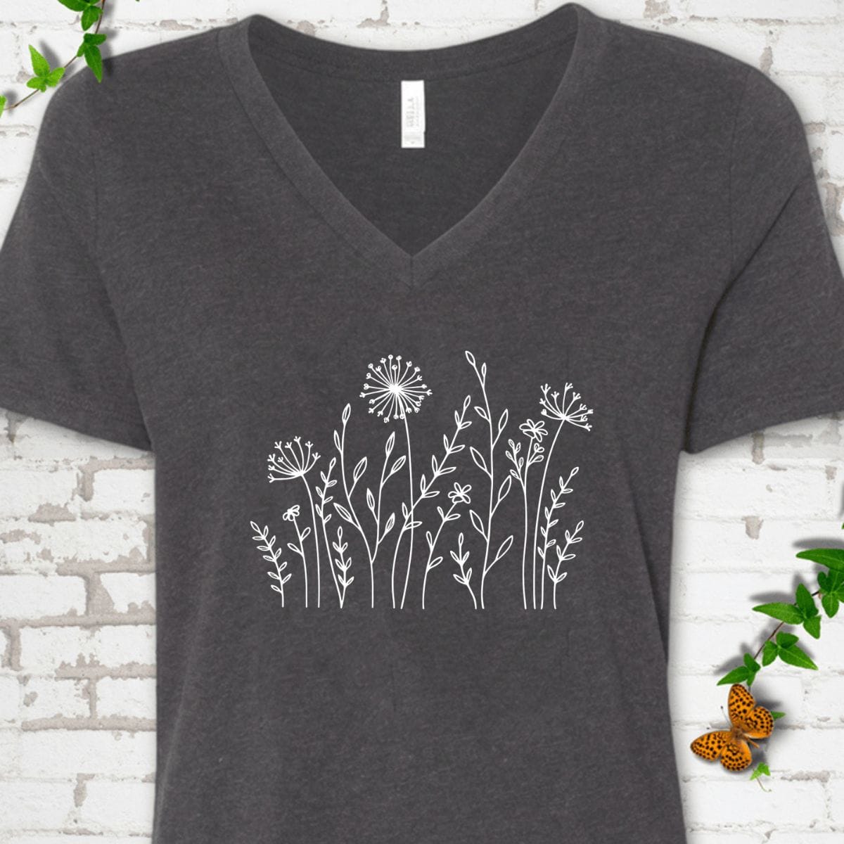 Minimal Wildflower V-Neck T-Shirt
