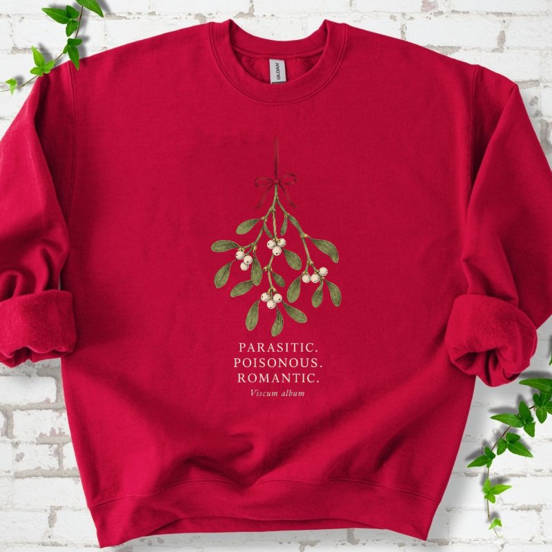 Mistletoe Herbarium With Red Ribbon Sweatshirt in Cardinal Red – PlotlyGarden