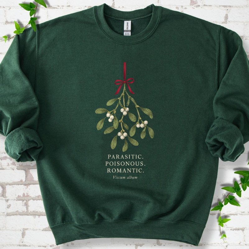 Mistletoe Herbarium With Red Ribbon Sweatshirt in Forest Green – PlotlyGarden