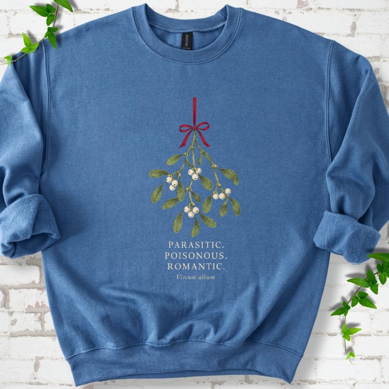 Mistletoe Herbarium With Red Ribbon Sweatshirt in Indigo Blue – PlotlyGarden
