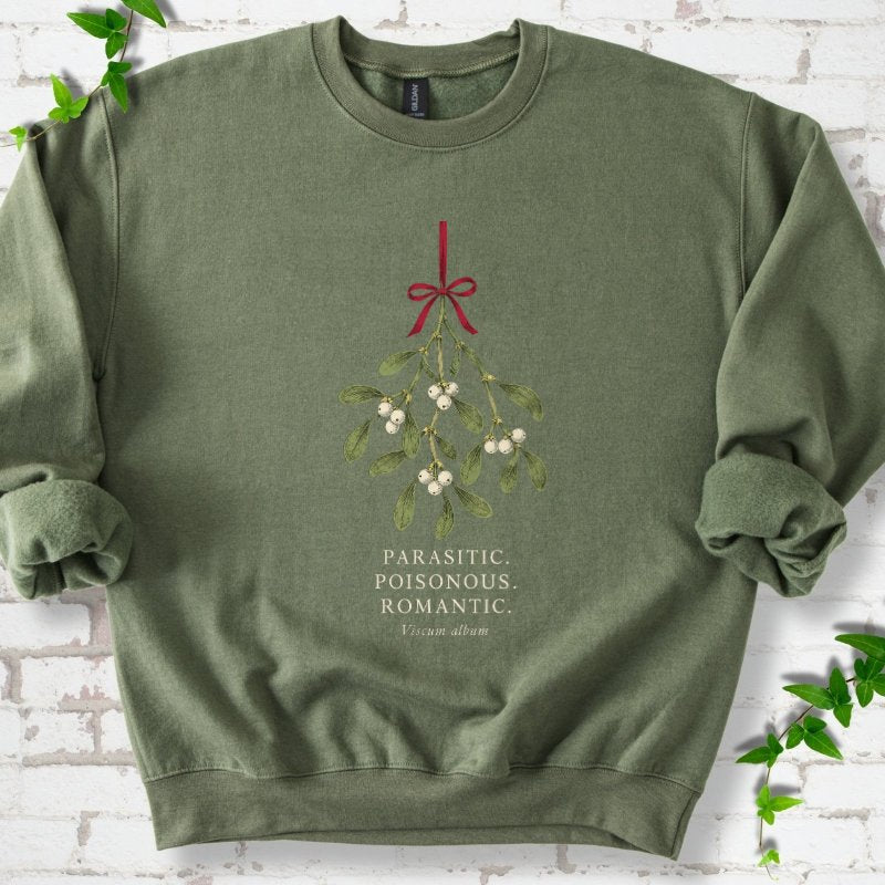 Mistletoe Herbarium With Red Ribbon Sweatshirt in Military Green – PlotlyGarden