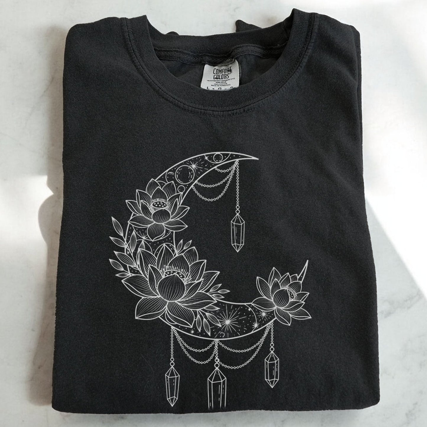Crescent Moon Crystal Lotus T-Shirt