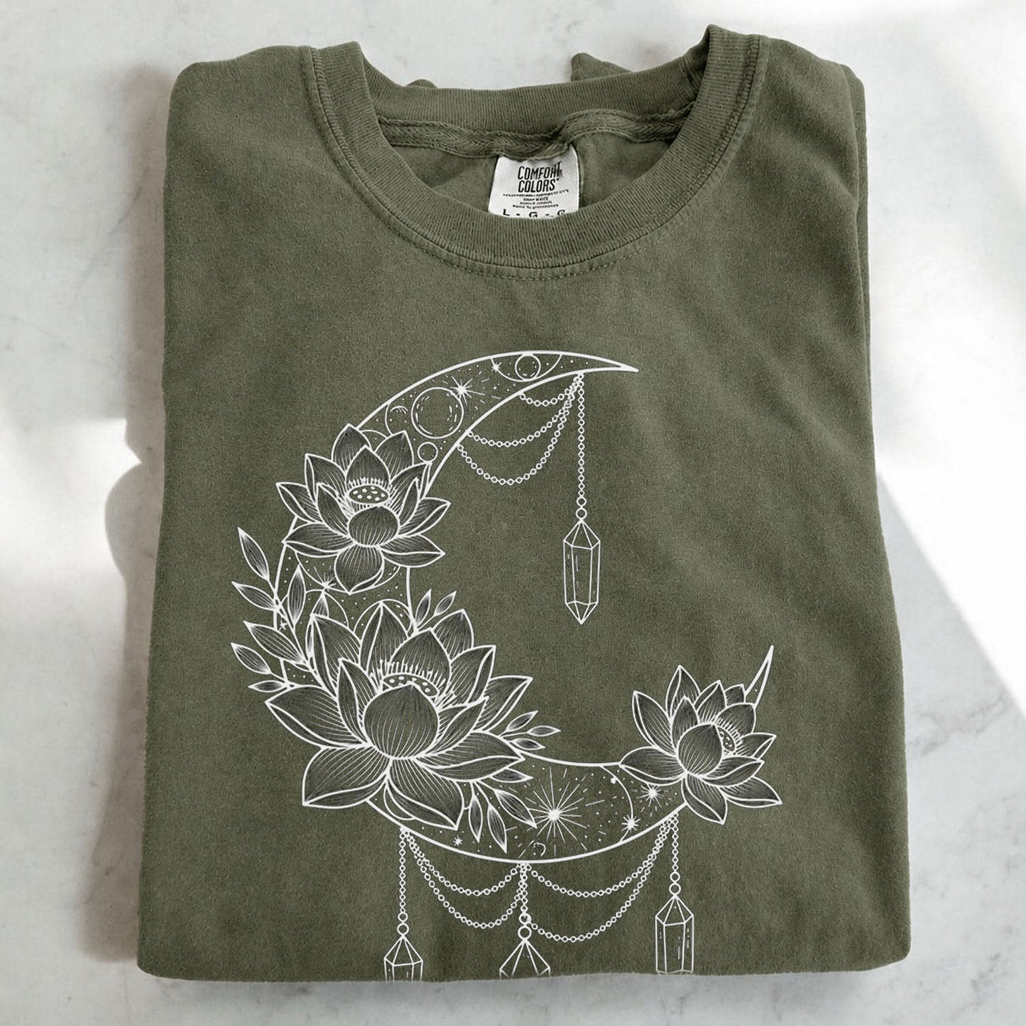 Crescent Moon Crystal Lotus T-Shirt