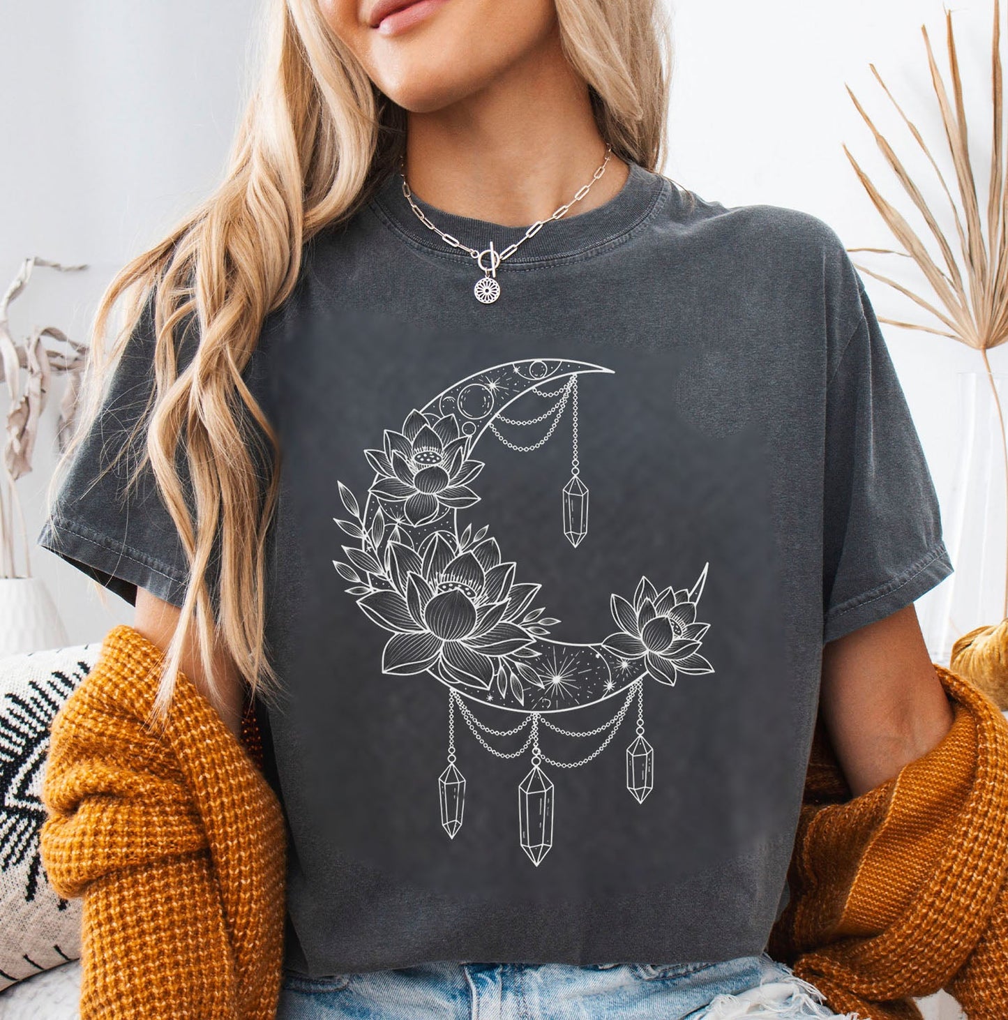 Crescent Moon Crystal Lotus T-Shirt