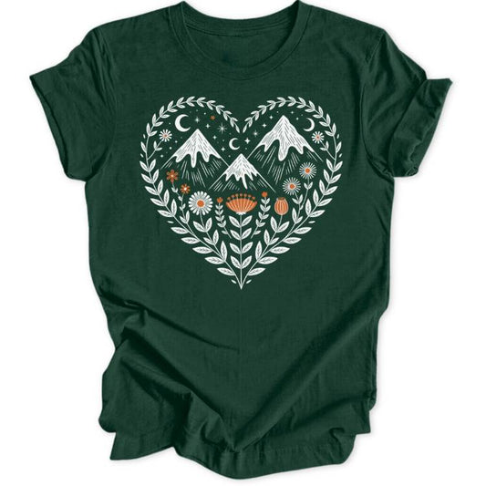 Mountain Flowers Heart Unisex T-Shirt