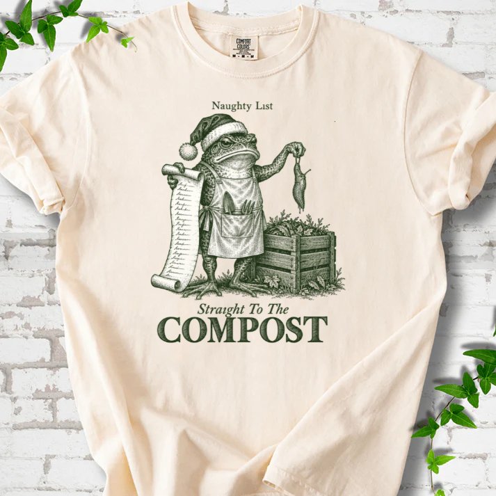 Naughty List Frog Slug Compost Bin T-Shirt in Ivory – PlotlyGarden