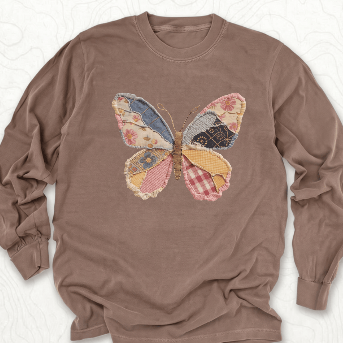 Faux Patchwork Butterfly LS T-shirt