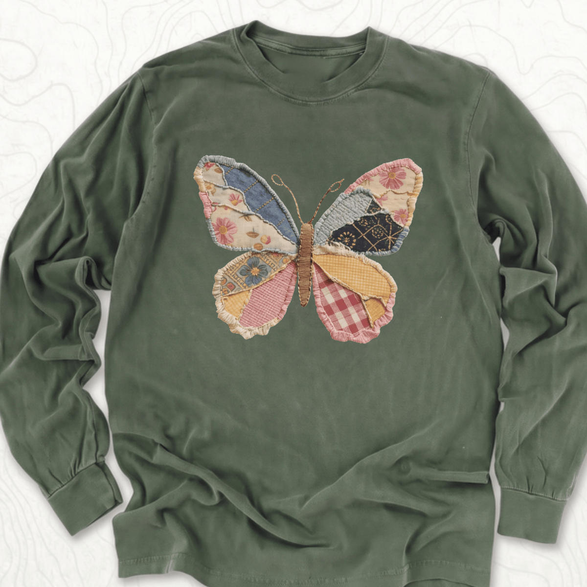 Faux Patchwork Butterfly LS T-shirt