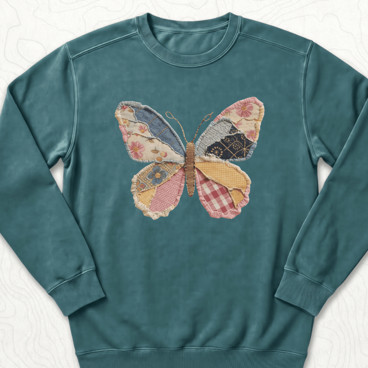 Faux Patchwork Butterfly Sweatshirt