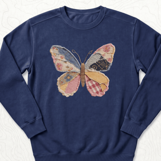 Faux Patchwork Butterfly Sweatshirt