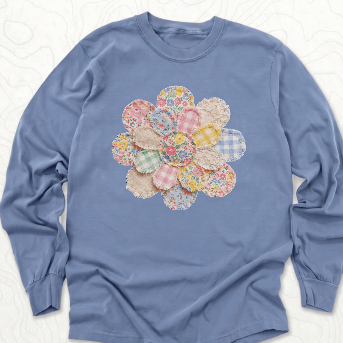 Faux Patchwork Flower LS T-shirt