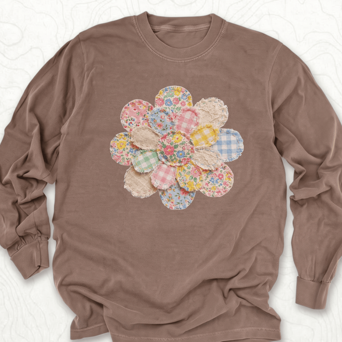 Faux Patchwork Flower LS T-shirt