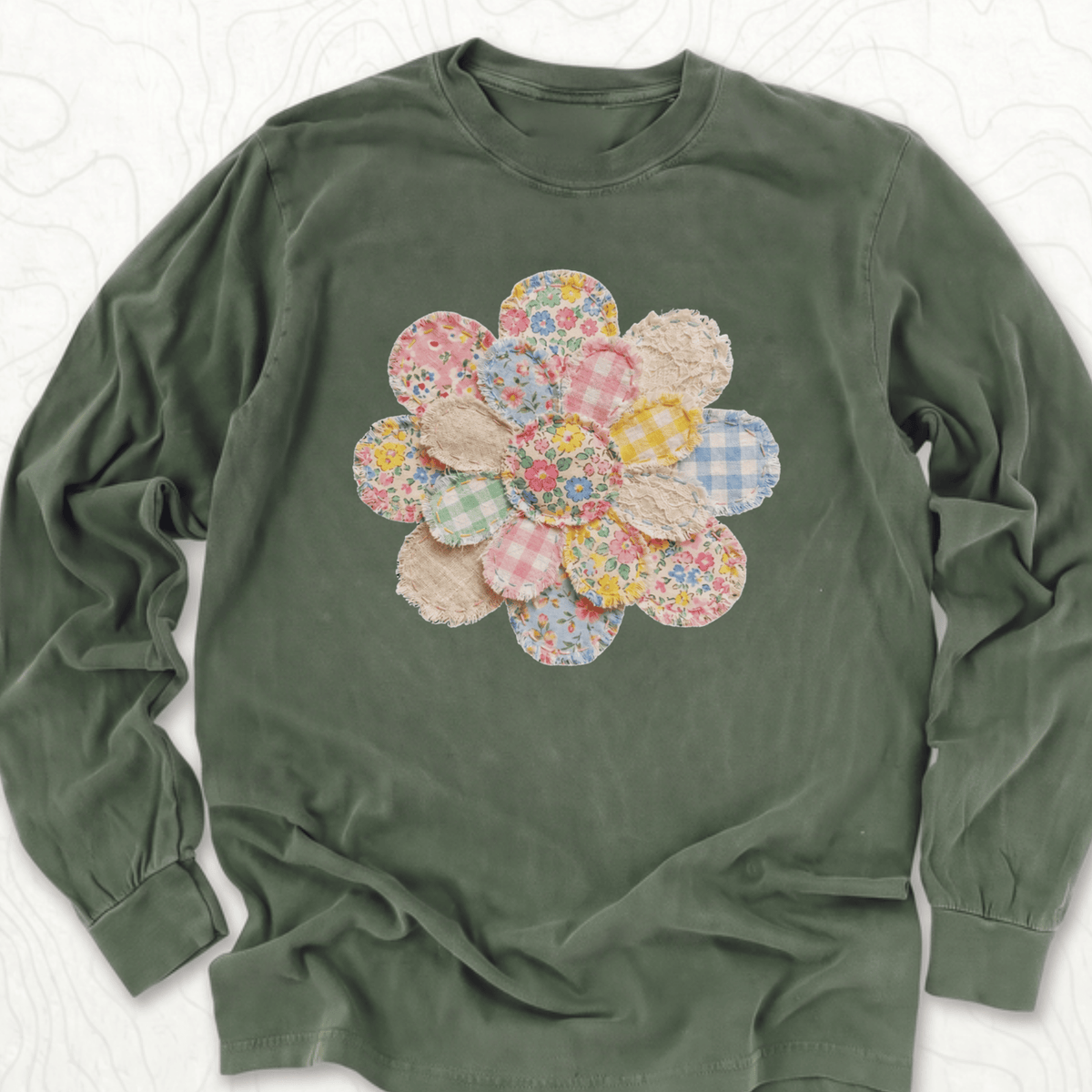 Faux Patchwork Flower LS T-shirt