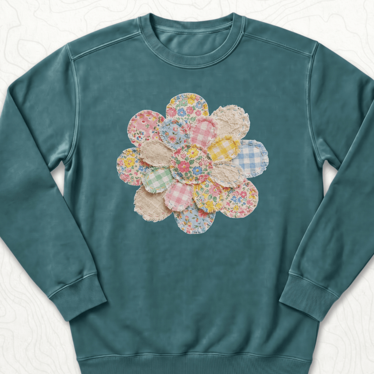 Faux Patchwork Flower Sweatshirt